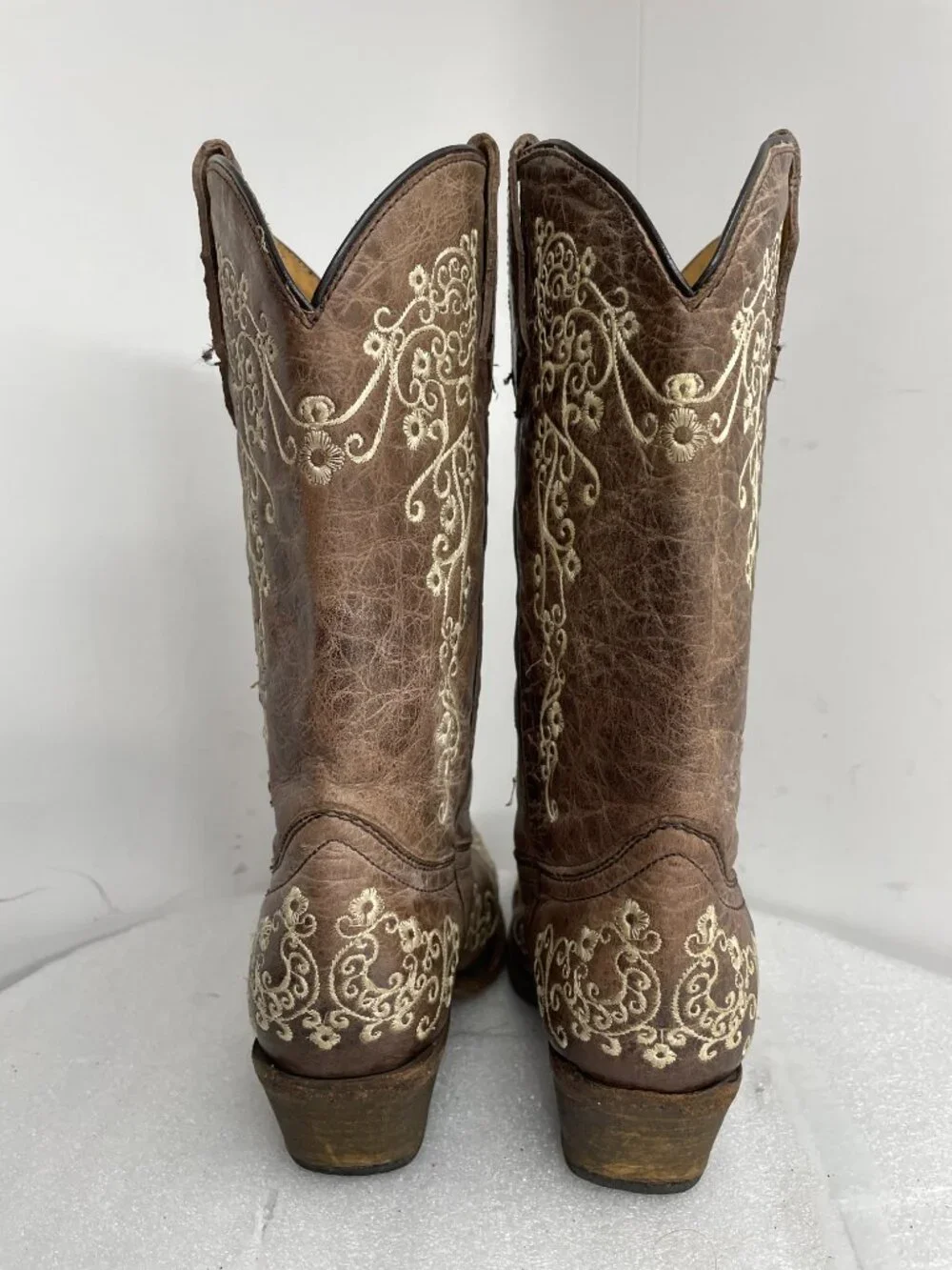 Corral Western Leather Boots Teens Snip Toe Brown Cowgirl Cowboy Girls Youth 3.5